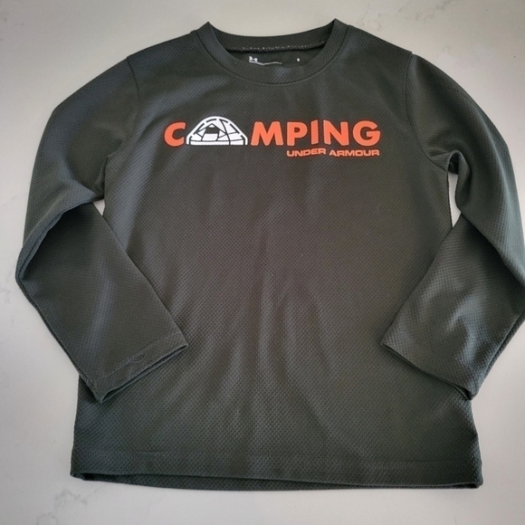 Under Armour Camping Long-Sleeve Tee Green Orange Wicking Green Orange Size 5 - Picture 1 of 7